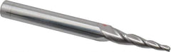 Accupro - 5° Taper Angle per Side, 3/32" Small End Diam, 1" LOC, Solid Carbide 3 Flute Tapered Square End Mill - 3" OAL, 3/8" Shank Diam, Spiral Flute - Eagle Tool & Supply