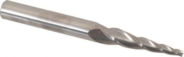 Accupro - 5° Taper Angle per Side, 3/32" Small End Diam, 1-1/4" LOC, Solid Carbide 3 Flute Tapered Square End Mill - 3" OAL, 5/16" Shank Diam, Spiral Flute - Eagle Tool & Supply