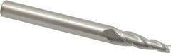 Accupro - 5° Taper Angle per Side, 1/8" Small End Diam, 3/4" LOC, Solid Carbide 3 Flute Tapered Square End Mill - 3" OAL, 1/4" Shank Diam, Spiral Flute - Eagle Tool & Supply