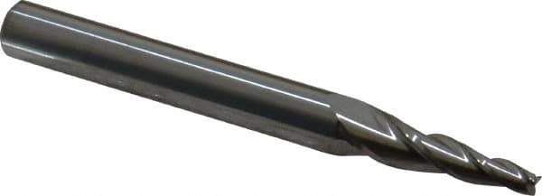 Accupro - 5° Taper Angle per Side, 1/8" Small End Diam, 1" LOC, Solid Carbide 3 Flute Tapered Square End Mill - 3" OAL, 5/16" Shank Diam, Spiral Flute - Eagle Tool & Supply