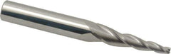 Accupro - 5° Taper Angle per Side, 1/8" Small End Diam, 1-1/4" LOC, Solid Carbide 3 Flute Tapered Square End Mill - 3-1/2" OAL, 3/8" Shank Diam, Spiral Flute - Eagle Tool & Supply