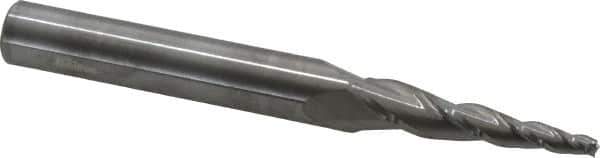 Accupro - 5° Taper Angle per Side, 1/8" Small End Diam, 1-1/2" LOC, Solid Carbide 3 Flute Tapered Square End Mill - 3-1/2" OAL, 3/8" Shank Diam, Spiral Flute - Eagle Tool & Supply