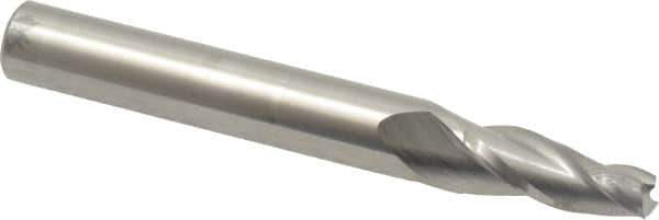 Accupro - 5° Taper Angle per Side, 3/16" Small End Diam, 3/4" LOC, Solid Carbide 3 Flute Tapered Square End Mill - 2-1/2" OAL, 3/8" Shank Diam, Spiral Flute - Eagle Tool & Supply