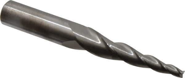 Accupro - 5° Taper Angle per Side, 3/16" Small End Diam, 2-1/2" LOC, Solid Carbide 3 Flute Tapered Square End Mill - 4-5/8" OAL, 5/8" Shank Diam - Eagle Tool & Supply