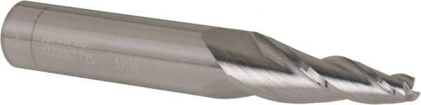 Accupro - 7° Taper Angle per Side, 3/16" Small End Diam, 1-1/4" LOC, Solid Carbide 3 Flute Tapered Square End Mill - 3-1/2" OAL, 1/2" Shank Diam, Spiral Flute - Eagle Tool & Supply