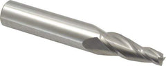 Accupro - 7° Taper Angle per Side, 1/4" Small End Diam, 1-1/4" LOC, Solid Carbide 3 Flute Tapered Square End Mill - 4" OAL, 9/16" Shank Diam, Spiral Flute - Eagle Tool & Supply