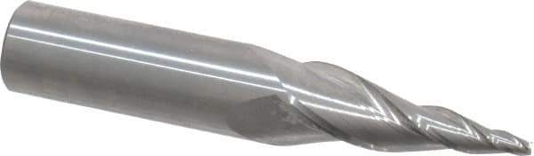 Accupro - 10° Taper Angle per Side, 3/32" Small End Diam, 1-1/2" LOC, Solid Carbide 3 Flute Tapered Square End Mill - 3-1/2" OAL, 5/8" Shank Diam - Eagle Tool & Supply
