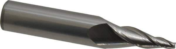 Accupro - 10° Taper Angle per Side, 1/8" Small End Diam, 1-1/4" LOC, Solid Carbide 3 Flute Tapered Square End Mill - 3-1/2" OAL, 5/8" Shank Diam, Spiral Flute - Eagle Tool & Supply