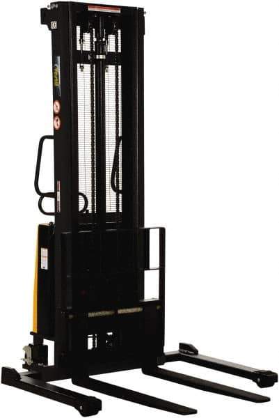 Vestil - 2,000 Lb Capacity, 137" Lift Height, Battery Powered Stacker - 2-1/8" Lowered Height, 42" Fork Length, 58" Overall Width - Eagle Tool & Supply