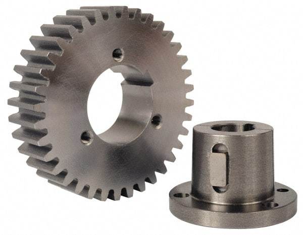 Browning - 6 Pitch, 4" Pitch Diam, 4.333" OD, 24 Tooth Bushed Spur Gear - 1-1/2" Face Width, 3" Hub Diam, 14.5° Pressure Angle, Steel - Eagle Tool & Supply