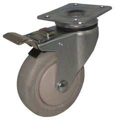 Value Collection - 5" Diam x 1-1/4" Wide x 6-15/32" OAH Top Plate Mount Swivel Caster with Brake - Hard Rubber, 220 Lb Capacity, Ball Bearing, 2-7/8 x 3-5/8" Plate - Eagle Tool & Supply