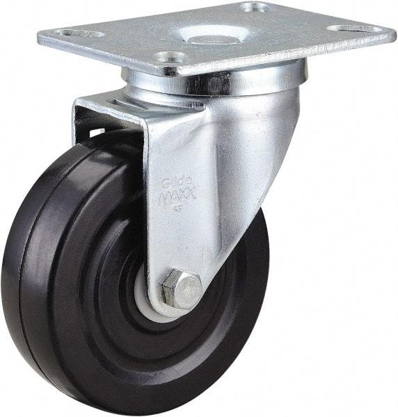 Value Collection - 4" Diam x 1-1/4" Wide x 5-1/8" OAH Top Plate Mount Swivel Caster - Hard Rubber, 200 Lb Capacity, Ball Bearing, 3-1/4 x 4" Plate - Eagle Tool & Supply