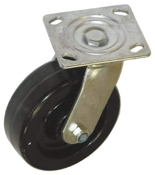Value Collection - 4" Diam x 2" Wide x 5-5/8" OAH Top Plate Mount Swivel Caster - Phenolic, 800 Lb Capacity, Roller Bearing, 4 x 4-1/2" Plate - Eagle Tool & Supply