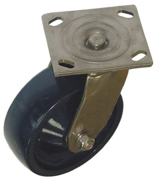 Value Collection - 4" Diam x 2" Wide x 5-5/8" OAH Top Plate Mount Swivel Caster - Polyurethane, 600 Lb Capacity, Roller Bearing, 4 x 4-1/2" Plate - Eagle Tool & Supply