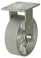 Value Collection - 4" Diam x 1-1/2" Wide x 5-5/8" OAH Top Plate Mount Rigid Caster - Cast Iron, 600 Lb Capacity, Roller Bearing, 4 x 4-1/2" Plate - Eagle Tool & Supply