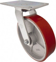 Value Collection - 8" Diam x 2" Wide x 9-1/2" OAH Top Plate Mount Swivel Caster - Polyurethane, 1,000 Lb Capacity, Roller Bearing, 4-1/2 x 6-1/4" Plate - Eagle Tool & Supply