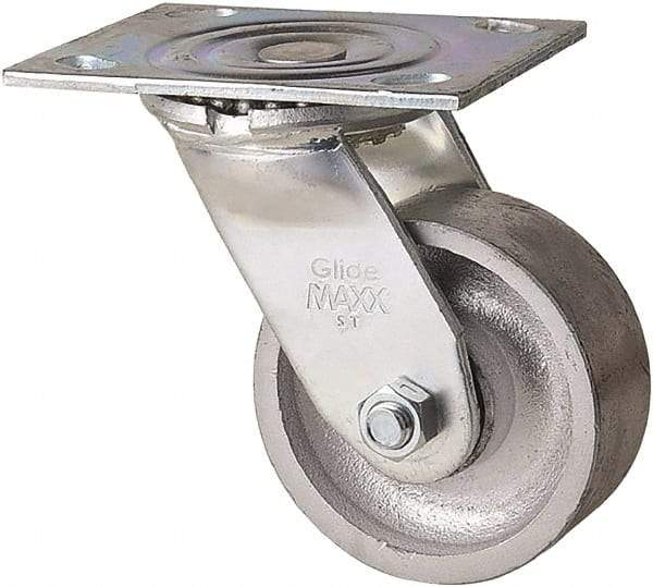 Value Collection - 4" Diam x 1-1/2" Wide x 5" OAH Top Plate Mount Swivel Caster - Semi-Steel, 400 Lb Capacity, Plain Bearing, 4 x 5" Plate - Eagle Tool & Supply