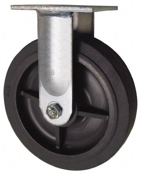 Value Collection - 8" Diam x 2" Wide x 9-1/2" OAH Top Plate Mount Rigid Caster - Soft Rubber, 675 Lb Capacity, Roller Bearing, 4 x 4-1/2" Plate - Eagle Tool & Supply