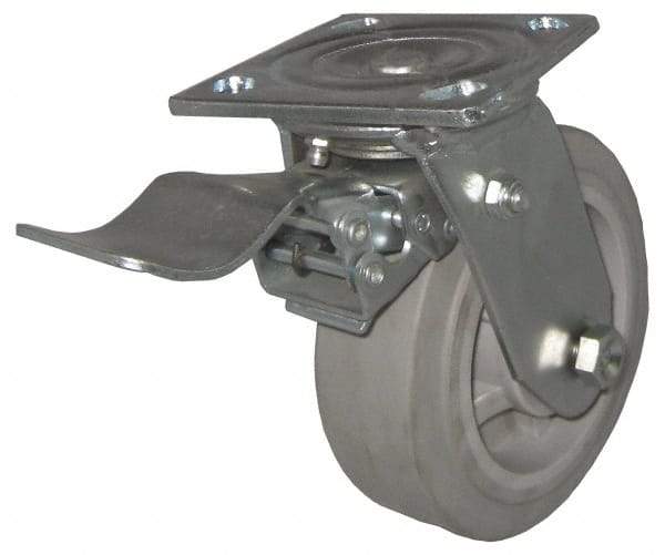 Value Collection - 4" Diam x 2" Wide x 5-5/8" OAH Top Plate Mount Swivel Caster with Brake - TPR, 300 Lb Capacity, Roller Bearing, 4 x 4-1/2" Plate - Eagle Tool & Supply