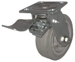 Value Collection - 4" Diam x 2" Wide x 5-5/8" OAH Top Plate Mount Swivel Caster with Brake - TPR, 300 Lb Capacity, Roller Bearing, 4 x 4-1/2" Plate - Eagle Tool & Supply