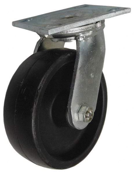 Value Collection - 5" Diam x 2" Wide x 6-1/2" OAH Top Plate Mount Swivel Caster - Polypropylene, 580 Lb Capacity, Roller Bearing, 4 x 4-1/2" Plate - Eagle Tool & Supply