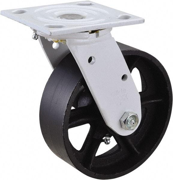 Value Collection - 6" Diam x 2" Wide, Semi-Steel Swivel Caster - 1,200 Lb Capacity, Top Plate Mount, 4" x 4-1/2" Plate, Plain Bearing - Eagle Tool & Supply