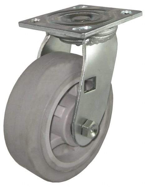 Value Collection - 4" Diam x 2" Wide x 5-5/8" OAH Top Plate Mount Swivel Caster - Soft Rubber, 350 Lb Capacity, Roller Bearing, 4 x 4-1/2" Plate - Eagle Tool & Supply