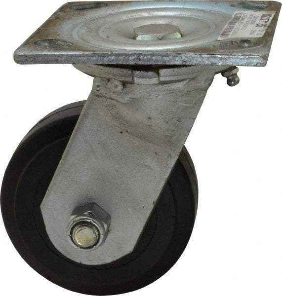 Value Collection - 4" Diam x 1-1/2" Wide x 5-5/8" OAH Top Plate Mount Swivel Caster - Rubber, 250 Lb Capacity, Roller Bearing, 4 x 4-1/2" Plate - Eagle Tool & Supply