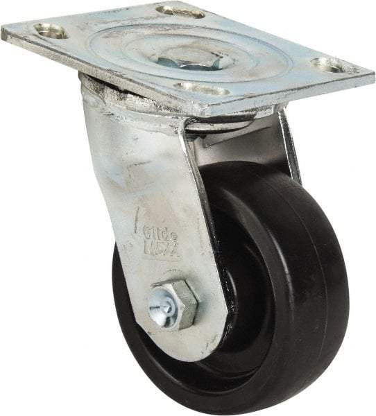 Value Collection - 4" Diam x 1-1/2" Wide x 5-5/8" OAH Top Plate Mount Swivel Caster - Polypropylene, 400 Lb Capacity, Roller Bearing, 4 x 4-1/2" Plate - Eagle Tool & Supply