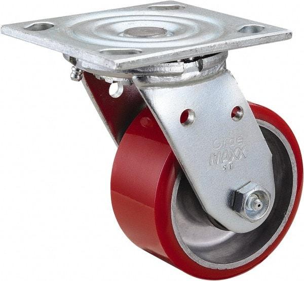 Value Collection - 4" Diam x 2" Wide x 5-5/8" OAH Top Plate Mount Swivel Caster - Polyurethane, 700 Lb Capacity, Roller Bearing, 4 x 4-1/2" Plate - Eagle Tool & Supply