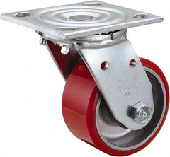 Value Collection - 4" Diam x 2" Wide x 5-5/8" OAH Top Plate Mount Swivel Caster - Polyurethane, 700 Lb Capacity, Roller Bearing, 4 x 4-1/2" Plate - Eagle Tool & Supply