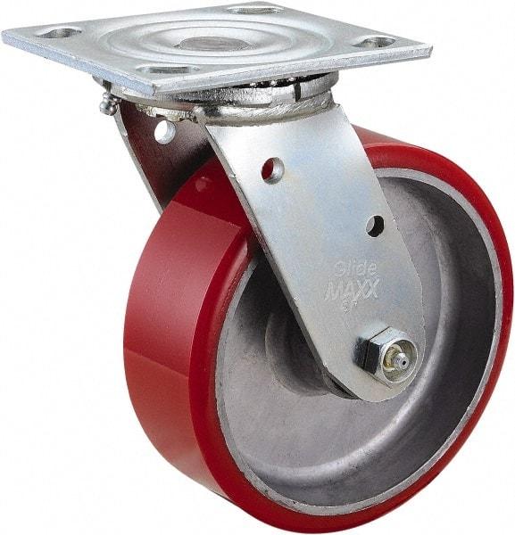 Value Collection - 6" Diam x 2" Wide x 7-1/2" OAH Top Plate Mount Swivel Caster - Polyurethane, 990 Lb Capacity, Roller Bearing, 4 x 4-1/2" Plate - Eagle Tool & Supply