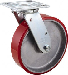 Value Collection - 8" Diam x 2" Wide x 9-1/2" OAH Top Plate Mount Swivel Caster - Polyurethane, 990 Lb Capacity, Roller Bearing, 4 x 4-1/2" Plate - Eagle Tool & Supply