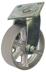 Value Collection - 5" Diam x 1-1/2" Wide x 6-1/2" OAH Top Plate Mount Swivel Caster - Cast Iron, 600 Lb Capacity, Roller Bearing, 4 x 4-1/2" Plate - Eagle Tool & Supply