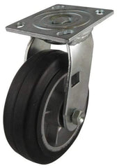 Value Collection - 5" Diam x 2" Wide x 6-1/2" OAH Top Plate Mount Swivel Caster - Soft Rubber, 450 Lb Capacity, Roller Bearing, 4 x 4-1/2" Plate - Eagle Tool & Supply