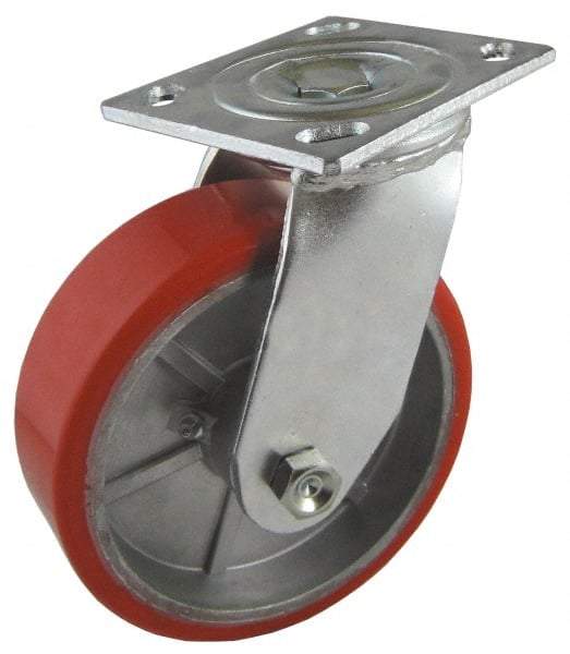 Value Collection - 6" Diam x 2" Wide x 7-1/2" OAH Top Plate Mount Swivel Caster - Polyurethane, 990 Lb Capacity, Roller Bearing, 4-1/2 x 6-1/4" Plate - Eagle Tool & Supply