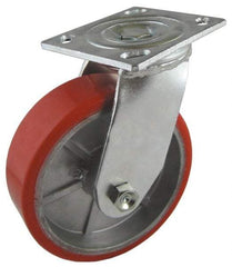 Value Collection - 4" Diam x 2" Wide x 5-5/8" OAH Top Plate Mount Swivel Caster - Polyurethane, 700 Lb Capacity, Roller Bearing, 4-1/2 x 6-1/4" Plate - Eagle Tool & Supply