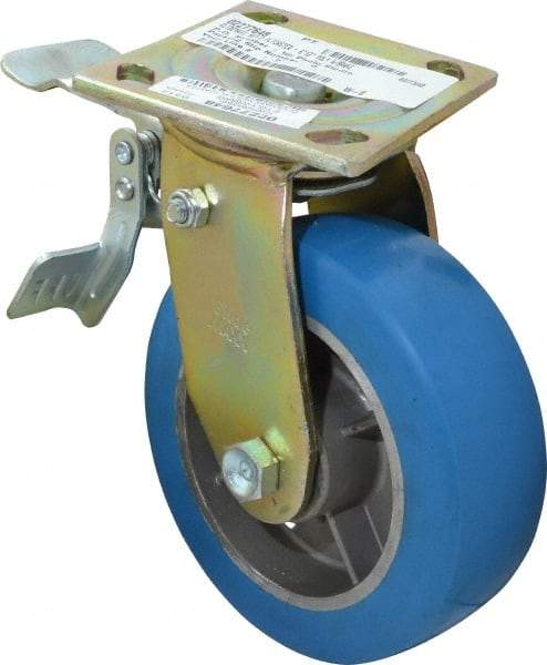 Value Collection - 6" Diam x 2" Wide x 7-1/2" OAH Top Plate Mount Swivel Caster - Polyurethane, 1,100 Lb Capacity, Roller Bearing, 4 x 4-1/2" Plate - Eagle Tool & Supply