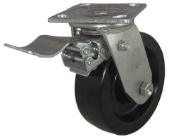 Value Collection - 5" Diam x 2" Wide x 6-1/2" OAH Top Plate Mount Swivel Caster with Brake - Phenolic, 1,100 Lb Capacity, Roller Bearing, 4 x 4-1/2" Plate - Eagle Tool & Supply
