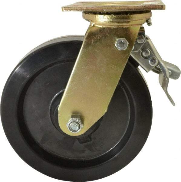 Value Collection - 8" Diam x 2" Wide x 9-1/2" OAH Top Plate Mount Swivel Caster with Brake - Phenolic, 1,100 Lb Capacity, Roller Bearing, 4 x 4-1/2" Plate - Eagle Tool & Supply