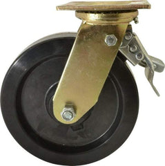 Value Collection - 8" Diam x 2" Wide x 9-1/2" OAH Top Plate Mount Swivel Caster with Brake - Phenolic, 1,100 Lb Capacity, Roller Bearing, 4 x 4-1/2" Plate - Eagle Tool & Supply