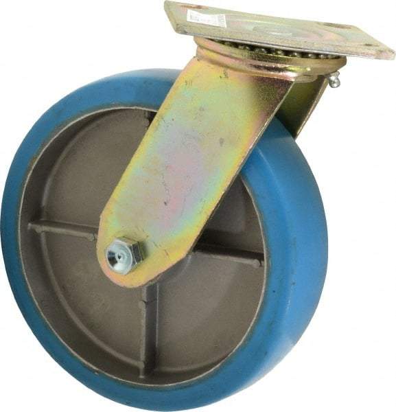 Value Collection - 8" Diam x 2" Wide x 9-1/2" OAH Top Plate Mount Swivel Caster - Polyurethane, 1,100 Lb Capacity, Roller Bearing, 4 x 4-1/2" Plate - Eagle Tool & Supply