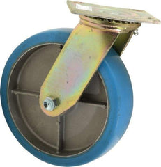 Value Collection - 8" Diam x 2" Wide x 9-1/2" OAH Top Plate Mount Swivel Caster - Polyurethane, 1,100 Lb Capacity, Roller Bearing, 4 x 4-1/2" Plate - Eagle Tool & Supply