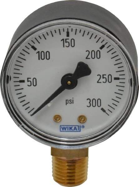 Wika - 2" Dial, 1/4 Thread, 0-300 Scale Range, Pressure Gauge - Lower Connection Mount, Accurate to 3-2-3% of Scale - Eagle Tool & Supply