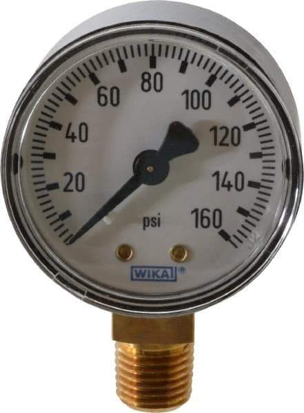 Wika - 2" Dial, 1/4 Thread, 0-160 Scale Range, Pressure Gauge - Lower Connection Mount, Accurate to 3-2-3% of Scale - Eagle Tool & Supply