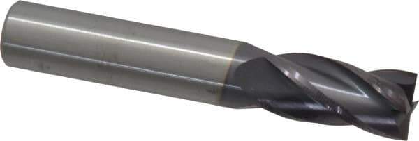 M.A. Ford - 1/2", 1" LOC, 1/2" Shank Diam, 3" OAL, 4 Flute, Solid Carbide Square End Mill - Single End, TiAlN Finish, Spiral Flute, 30° Helix, Centercutting, Right Hand Cut, Right Hand Flute, Series 111 - Eagle Tool & Supply
