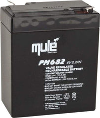 Mule - Lead-Acid, Quick-Disconnect Tab Terminal, 6 Volt, 8 Amp, Lead Rechargeable Battery - 6.35mm Tab Width x 0.8mm Tab Thickness, 2.2" Wide x 4.61" High x 3.86" Deep - Eagle Tool & Supply
