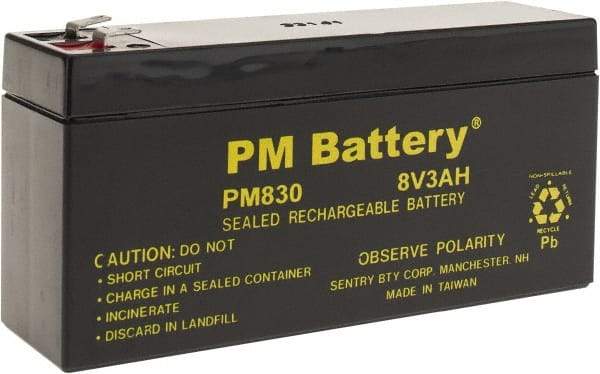 Mule - Lead-Acid, Quick-Disconnect Tab Terminal, 8 Volt, 3 Amp, Lead Rechargeable Battery - 3/16" Tab Width x 0.032" Tab Thickness, 1.44" Wide x 2.47" High x 5-1/4" Deep - Eagle Tool & Supply