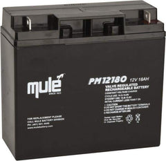 Mule - Lead-Acid, Nut/Bolt Terminal, 12 Volt, 18 Amp, Lead Rechargeable Battery - 1/4" Hole Diam, 2.56" Wide x 6.57" High x 7.13" Deep - Eagle Tool & Supply