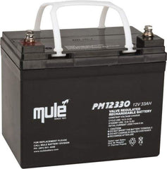 Mule - Lead-Acid, Nut/Bolt Terminal, 12 Volt, 33 Amp, Lead Rechargeable Battery - 6mm Hole Diam, 5.12" Wide x 6.61" High x 7.68" Deep - Eagle Tool & Supply